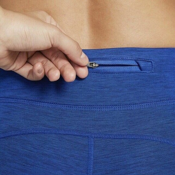 Nike Fast Mid Rise Crop Running Leggings Obsidian Royal/Heather - Picture 2 of 9